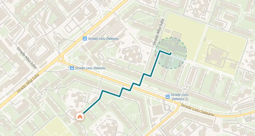 A walk from home to school, with the school marked as a place on the map